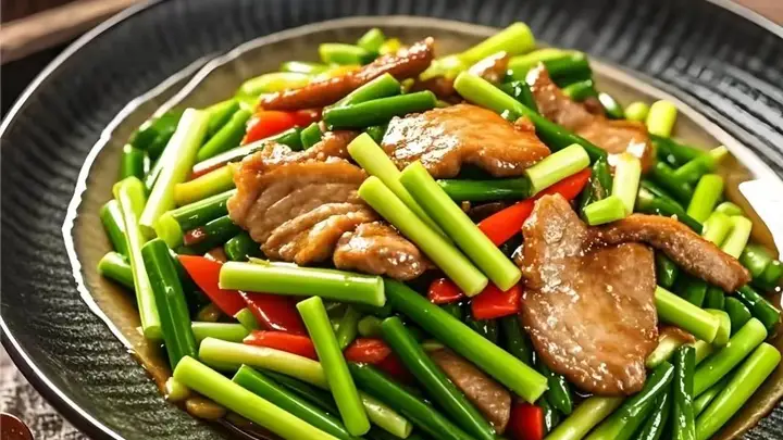 蒜苗炒回锅肉:肉片卷成灯盏窝,蒜香裹着红油香,连干三碗饭才过瘾!