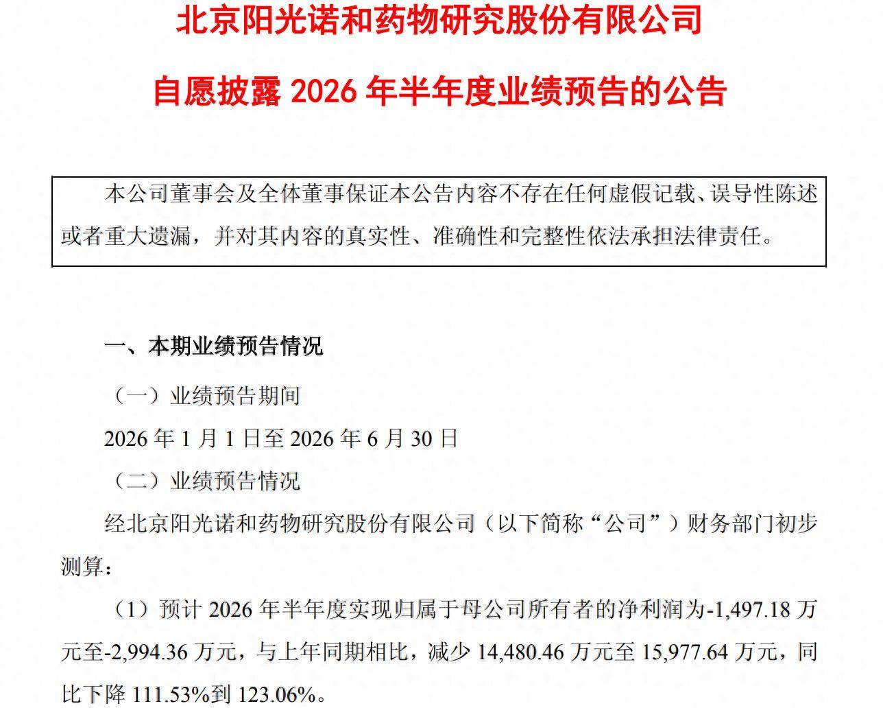 传统CRO业务承压叠加BD收益缺位 阳光诺和预计上半年业绩大幅转亏