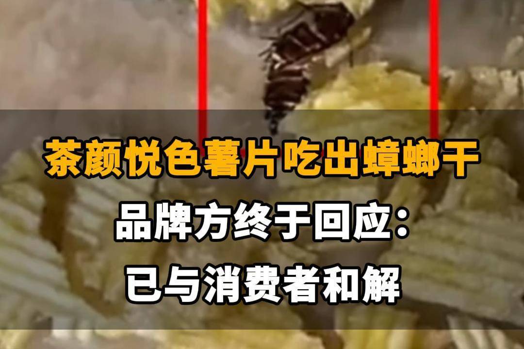 【茶颜悦色薯片吃出蟑螂干，品牌方终于回应啦：已与消费者和解。同款产品未下架，仍在正常陈列销售】