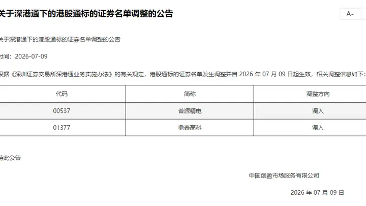 普源精电和鼎泰高科今起成为港股通标的