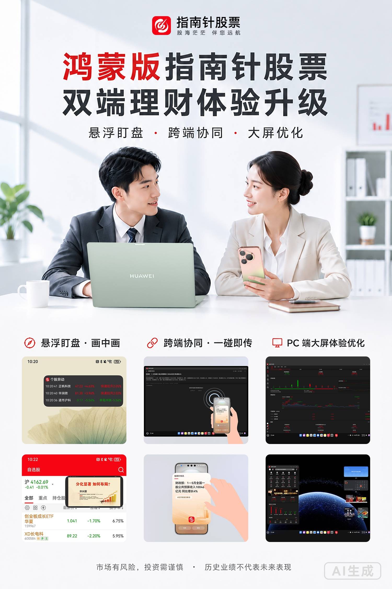 浮窗盯盘、一碰分享，鸿蒙版指南针股票让跨端理财效率直接起飞