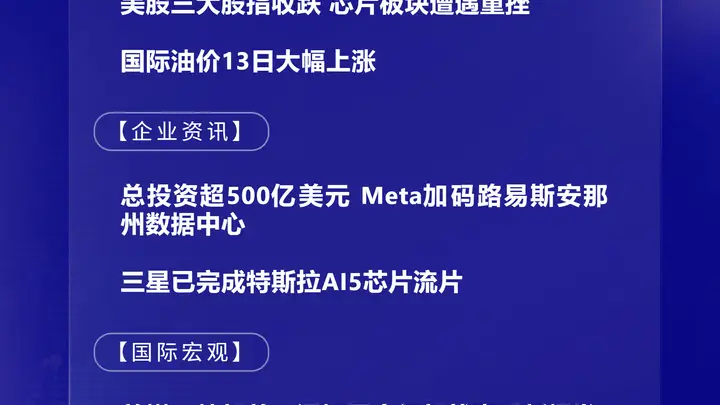 7月14日国际晨讯丨美股芯片板块遭遇重挫 日韩股市双双低开