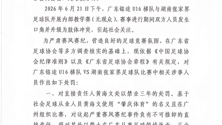 14岁小球员遭张家界足球队殴打,广东足协、湖南足协:多人被处罚