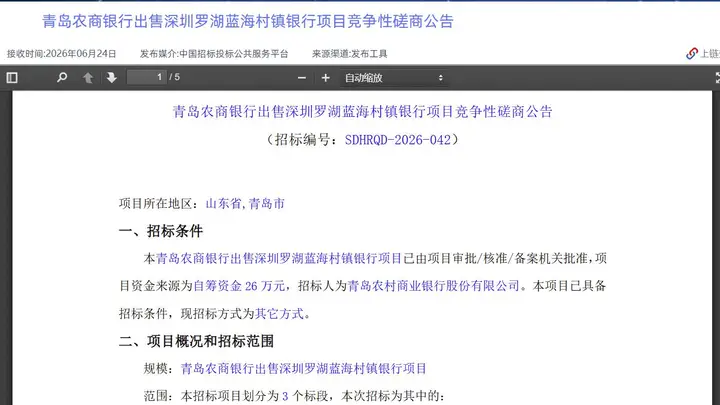 多项招标工作落地 深圳罗湖蓝海村镇银行重组改革进入实操期