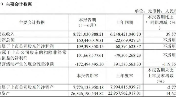 容百科技上半年扭亏为盈但经营现金流净额大幅下降