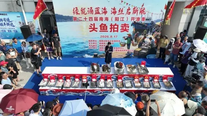 广东男子花3.8万元拍下38斤巨型“鱼王”!南海开渔第一鲜上岸,一大批海鲜按筐买