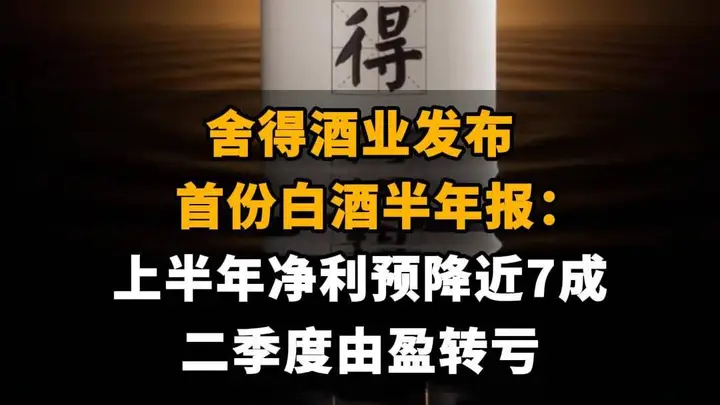 【舍得酒业发布首份白酒半年报:上半年净利预降近7成,二季度由盈转亏】