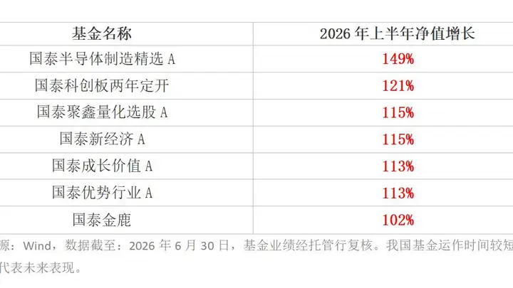 上半年主动权益业绩放榜，国泰基金7只产品净值翻倍